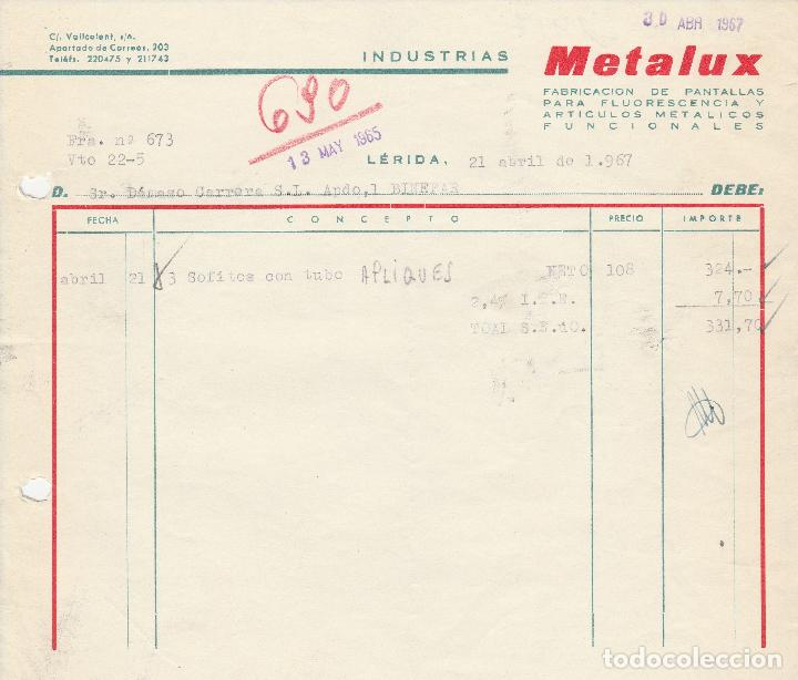 Alte Rechnungen: FACTURA. INDUSTRIAS METALUX. L&Eacute;RIDA. 1967.