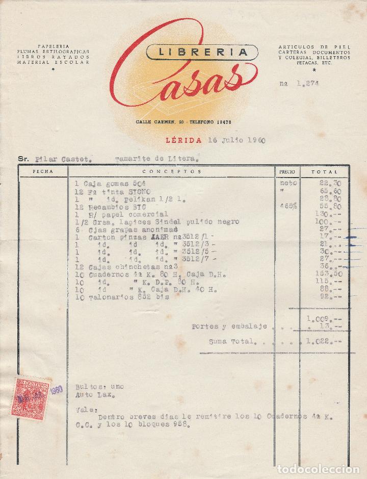 Alte Rechnungen: FACTURA. LIBRERIA CASAS. L&Eacute;RIDA. 1960.
