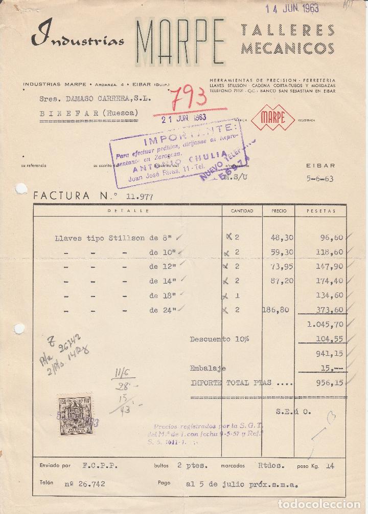 Alte Rechnungen: FACTURA. INDUSTRIAS MARPE. TALLERES MEC&Aacute;NICOS. EIBAR-GUIPUZCOA. 1963.