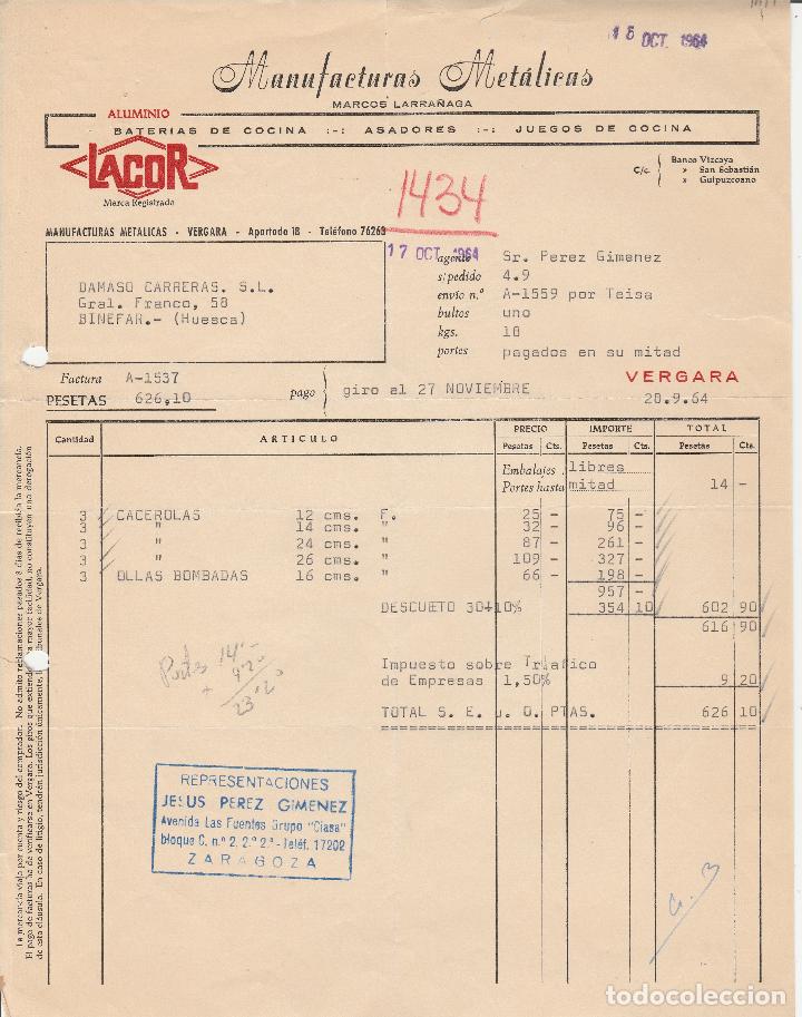 Alte Rechnungen: FACTURA. MANUFACTURAS MET&Aacute;LICAS MARCOS LARRA&Ntilde;AGA. VERGARA. 1964.