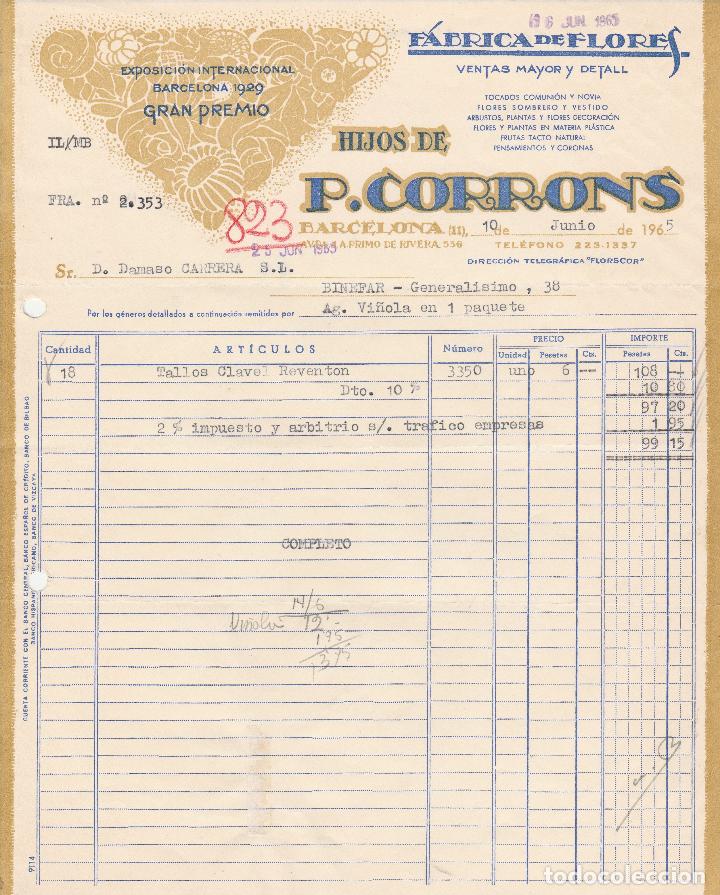 Factures anciennes: FACTURA. HIJOS DE P.PORRONS. F&Aacute;BRICA DE FLORES. BARCELONA. 1965.