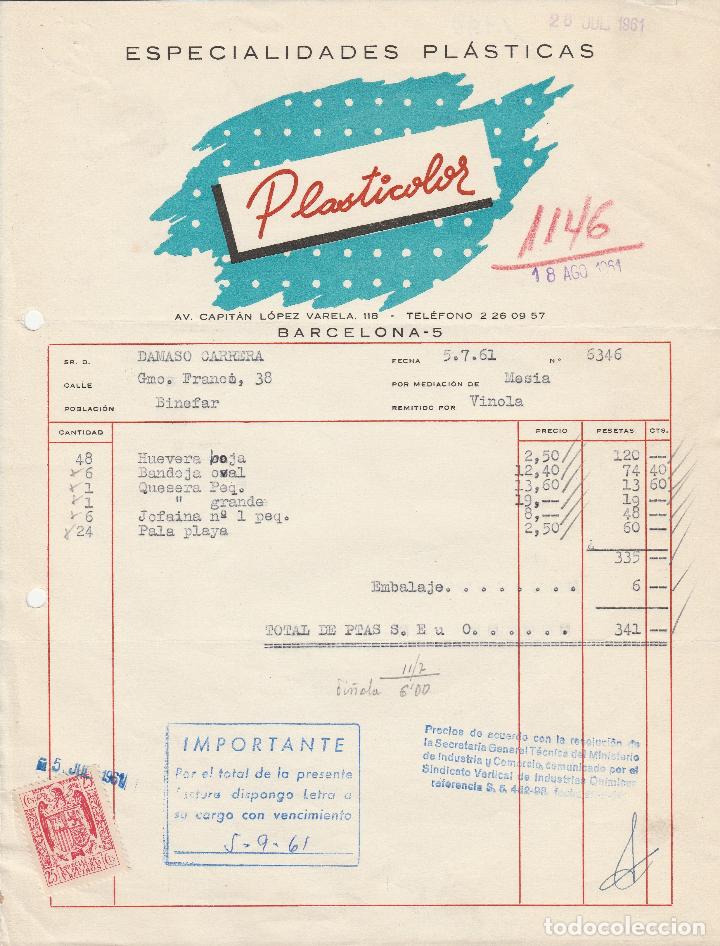 Factures anciennes: FACTURA. PLASTICOLOR. ESPECIALIDADES PL&Aacute;STICAS. BARCELONA. 1961.