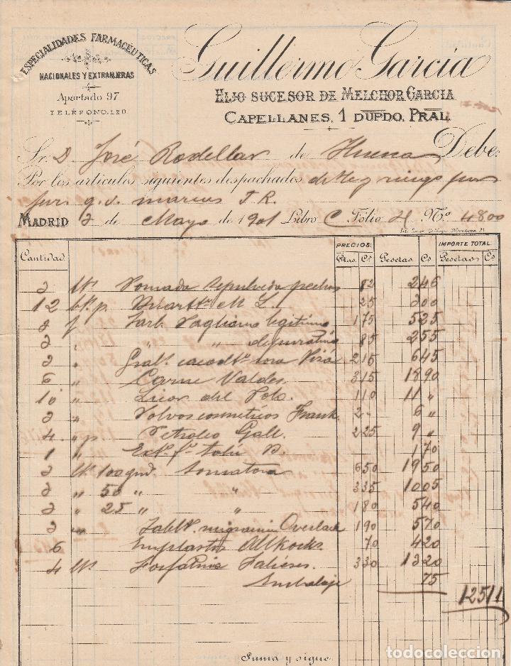 Factures anciennes: FACTURA. GUILLERMO GARC&Iacute;A. HIJO SUCESOR DE MELCHOR GARC&Iacute;A. MADRID. 1901.