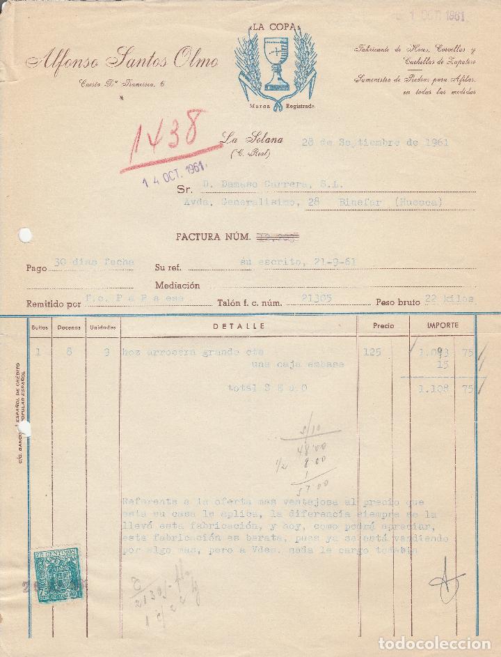 Alte Rechnungen: FACTURA. ALFONSO SANTOS OLMO. LA SOLANA-C.REAL. 1961.