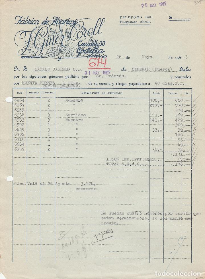 Alte Rechnungen: FACTURA. J.GINER CORELL. F&Aacute;BRICA DE ABANICOS.  VALENCIA. 1965.