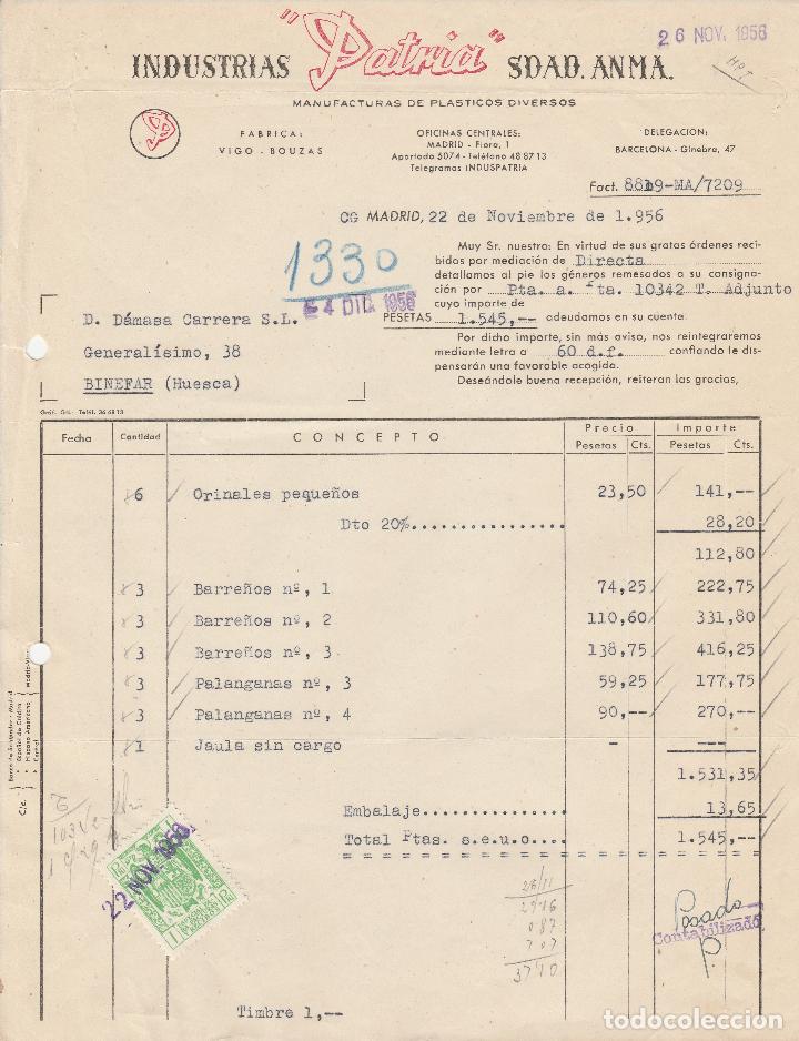 Alte Rechnungen: FACTURA. INDUSTRIAS PATRICIA SDAD. ANMA.  MADRID. 1956.