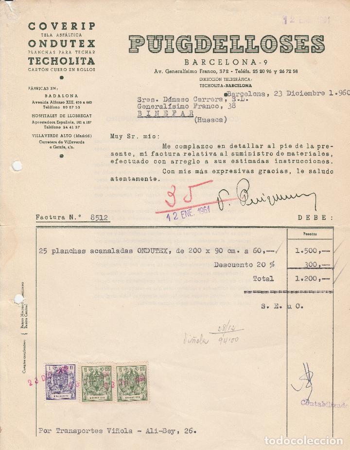 Factures anciennes: FACTURA. PUIGDELLOSES. BARCELONA. 1960.