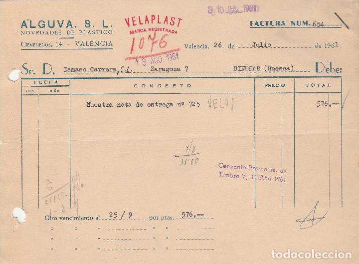 Factures anciennes: FACTURA. ALGUVA, S.L. NOVEDADES DE PL&Aacute;STICO. VALENCIA. 1961.