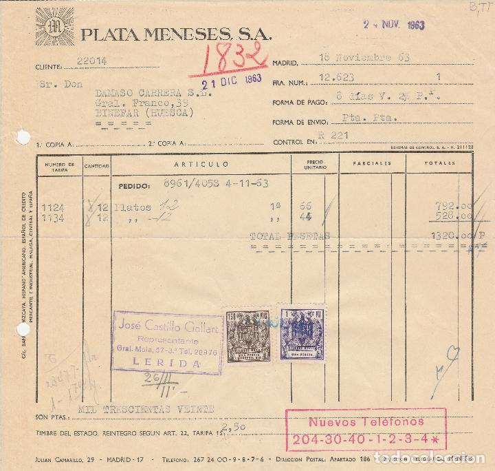 Factures anciennes: FACTURA. PLATA MENESES, S.A. FABRICACI&Oacute;N DE CUBIERTOS. MADRID. 1963.