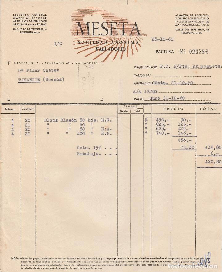 Factures anciennes: FACTURA. MESETA SOCIEDAD AN&Oacute;NIMA. LIBRER&Iacute;A GENERAL. VALLADOLID. 1960.