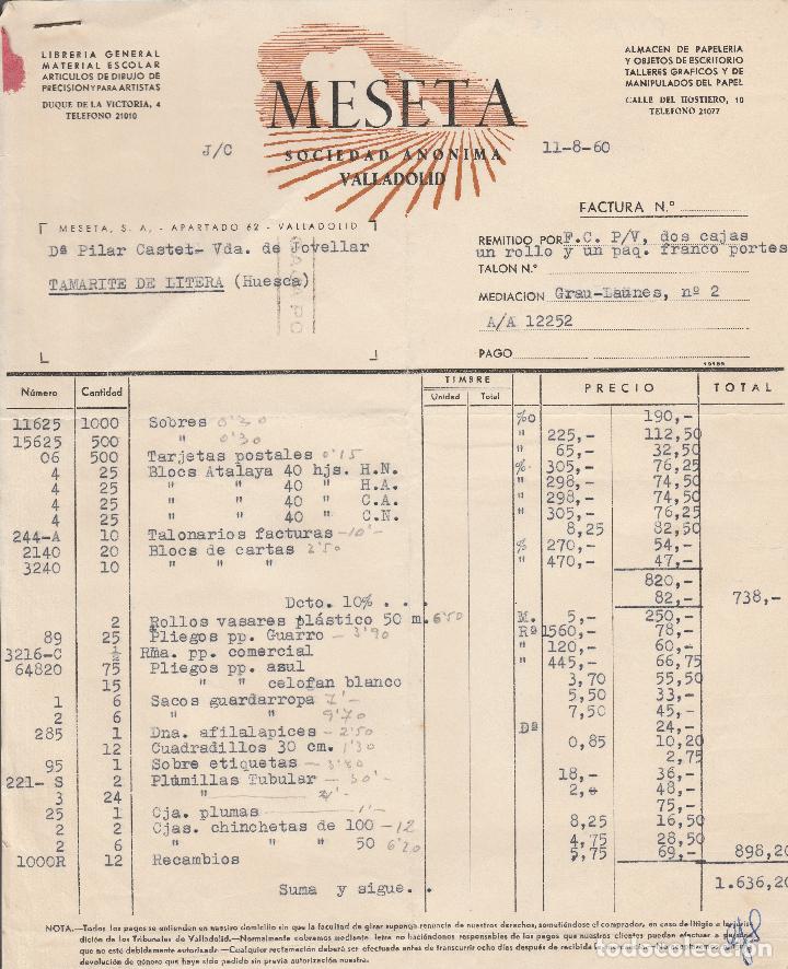 Factures anciennes: FACTURA. MESETA SOCIEDAD AN&Oacute;NIMA. LIBRER&Iacute;A GENERAL. VALLADOLID. 1960.