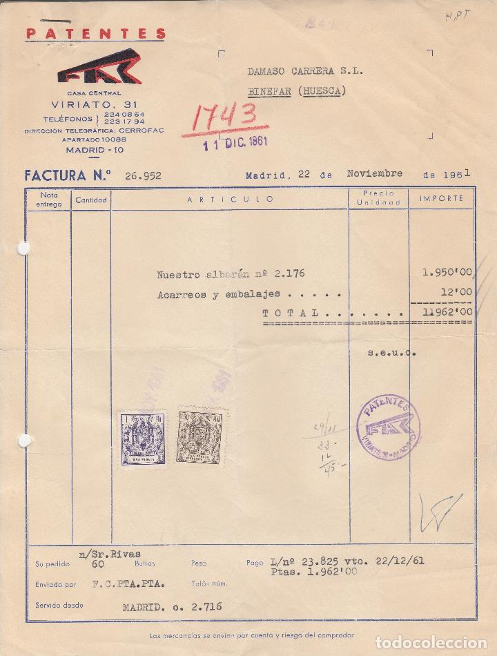 Factures anciennes: FACTURA. PATENTES FAC. LLAVES FAC. MADRID. 1961.