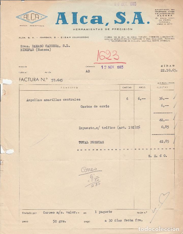 Factures anciennes: FACTURA. ALCA, S.A. HERRAMIENTAS DE PRECISI&Oacute;N. EIBAR-GUIPUZCOA. 1965.