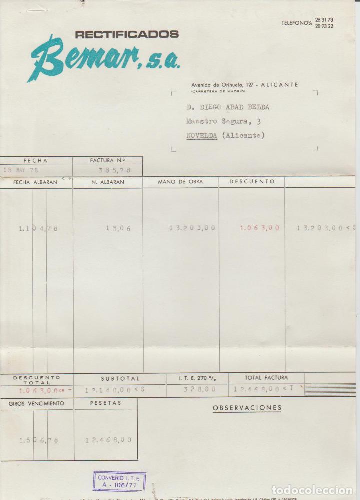 Factures anciennes: FACTURA.RECTIFICADOS BEMAR, S.A.. ALICANTE. 1978.