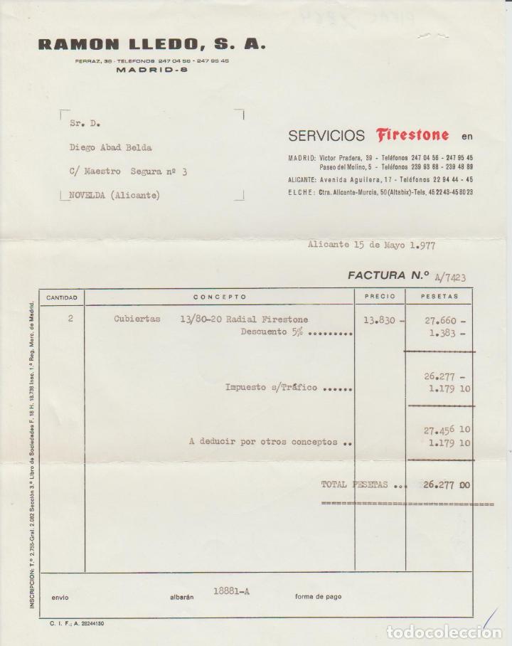 Factures anciennes: FACTURA. RAMON LLEDO, S.A. ALICANTE. 1977.