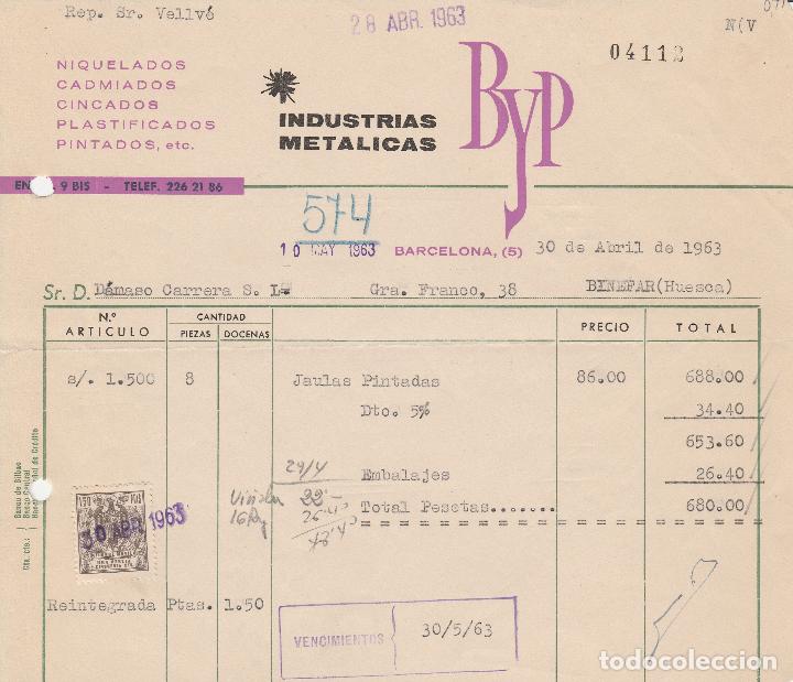 Factures anciennes: FACTURA. INDUSTRIAS METALICAS BYP. BARCELONA. 1963.
