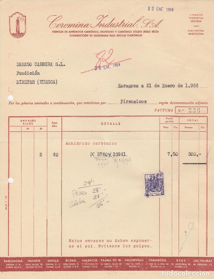 Factures anciennes: FACTURA. COROMINA INDUSTRIAL, S.A. ZARAGOZA. 1964.