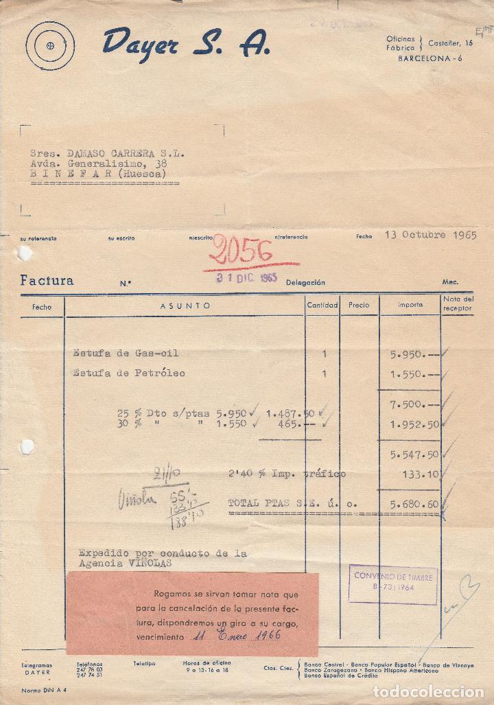 Factures anciennes: FACTURA. DAYER, S.A.  BARCELONA. 1965.