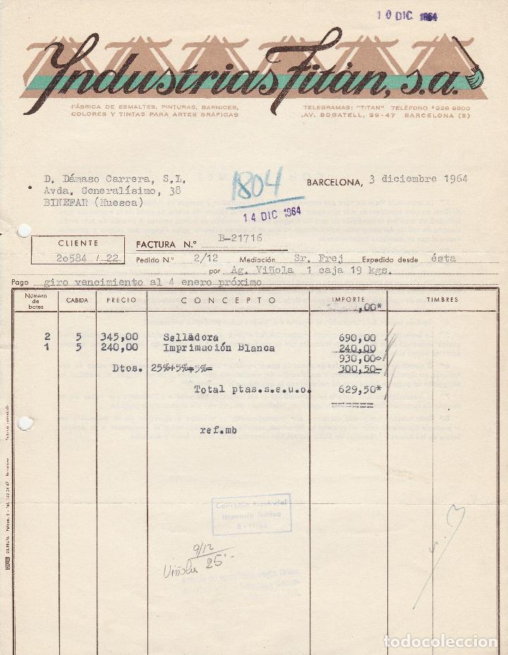 Alte Rechnungen: FACTURA. INDUSTRIAS FITAN, S.A. BARCELONA. 1964.