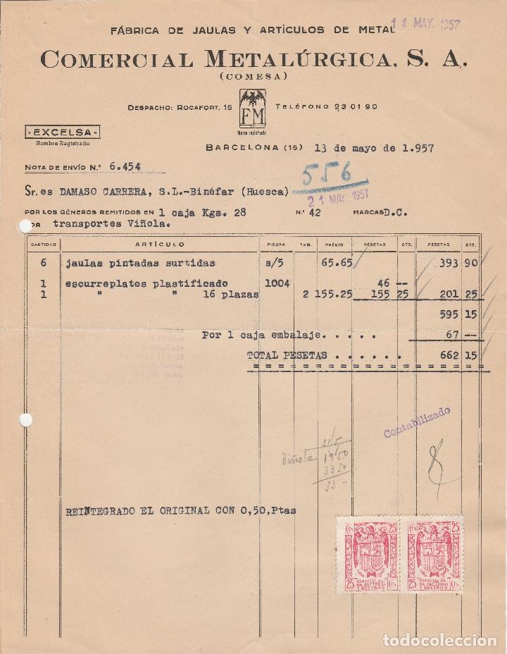 Alte Rechnungen: FACTURA. COMERCIAL METALURGICA, S.A. COMESA. BARCELONA. 1957.