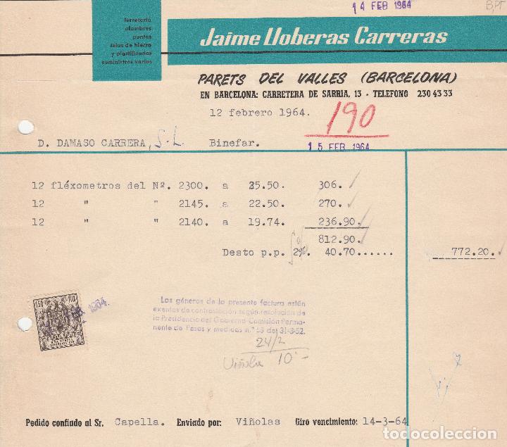 Alte Rechnungen: FACTURA. JAIME LLOBERAS CARRERAS. PARETS DEL VALLES-BARCELONA. 1964.