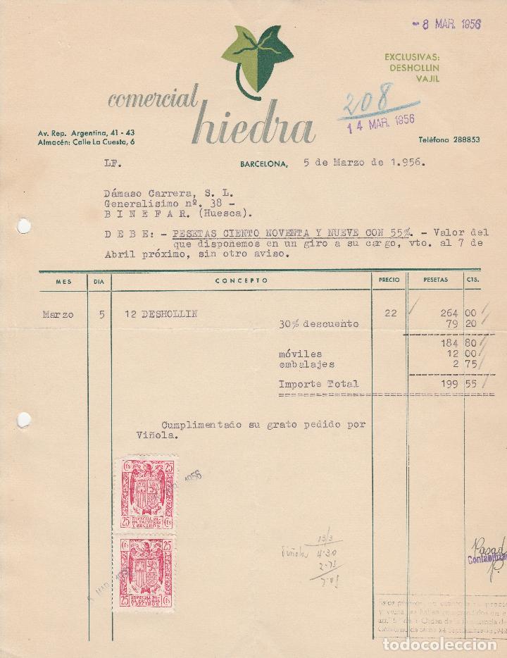 Factures anciennes: FACTURA. COMERCIAL HIEDRA. BARCELONA. 1956.