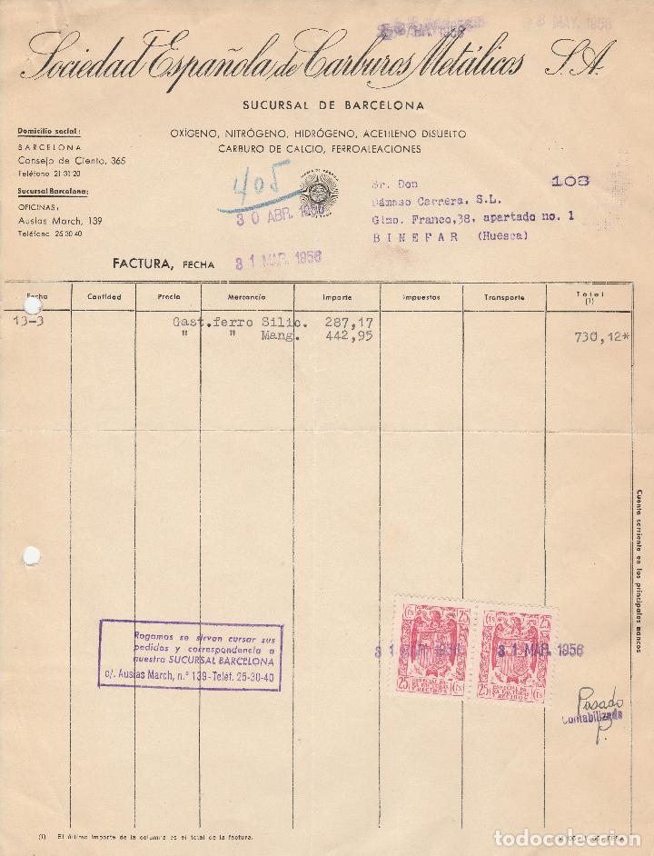 Factures anciennes: FACTURA. SOCIEDAD ESPA&Ntilde;OLA DE CARBUROS MET&Aacute;LICOS. S.A. BARCELONA. 1958.