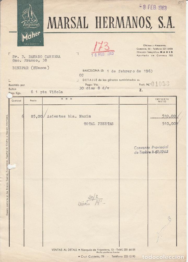 Factures anciennes: FACTURA. MARSAL HERMANOS, S.A. BARCELONA.1963.