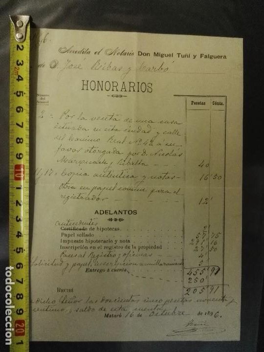 Facturas antiguas: Documento factura de 1896, en la ciudad de Matar&oacute;. - Foto 1