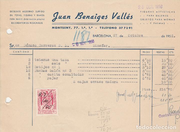 Factures anciennes: FACTURA. JUAN BENAIGES VALL&Eacute;S. BARCELONA. 1956.