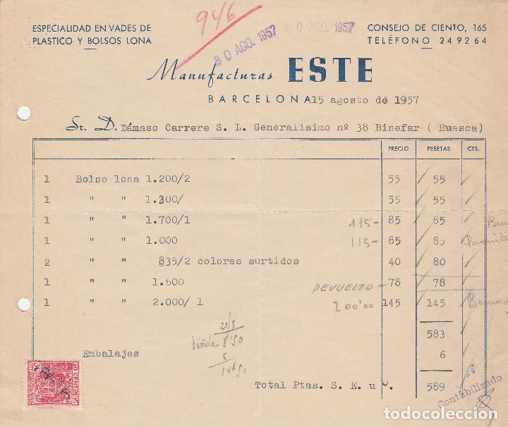 Factures anciennes: FACTURA. MANUFACTURAS ESTE. BARCELONA. 1957.