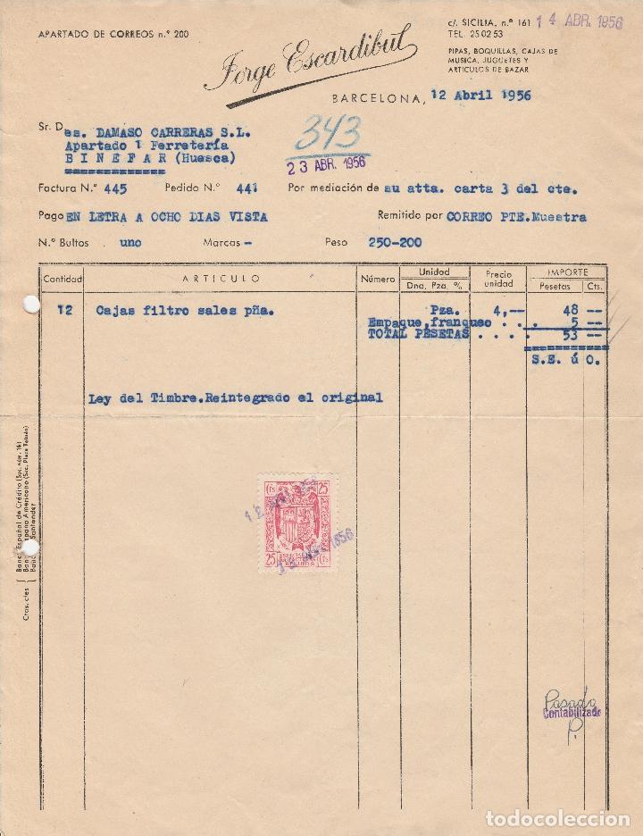 Alte Rechnungen: FACTURA. JORGE ESCARDIBUL. BARCELONA. 1956.