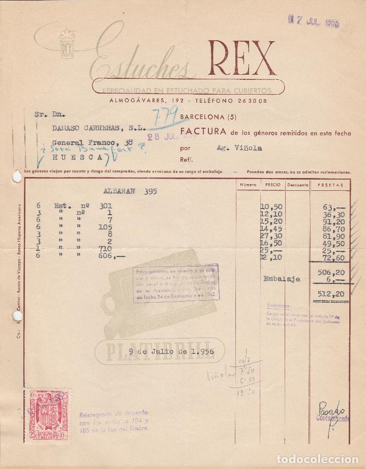 Alte Rechnungen: FACTURA. ESTUCHES REX. ESPECIALIDAD EN ESTUCHADO PARA CUBIERTOS. BARCELONA. 1956.