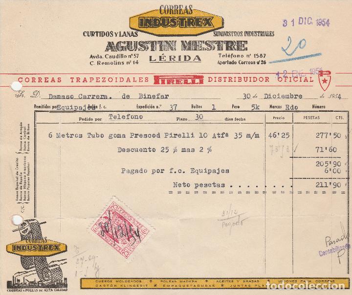 Alte Rechnungen: FACTURA. AGUSTIN MESTRE. CORREAS INDUSTREX. L&Eacute;RIDA. 1954.