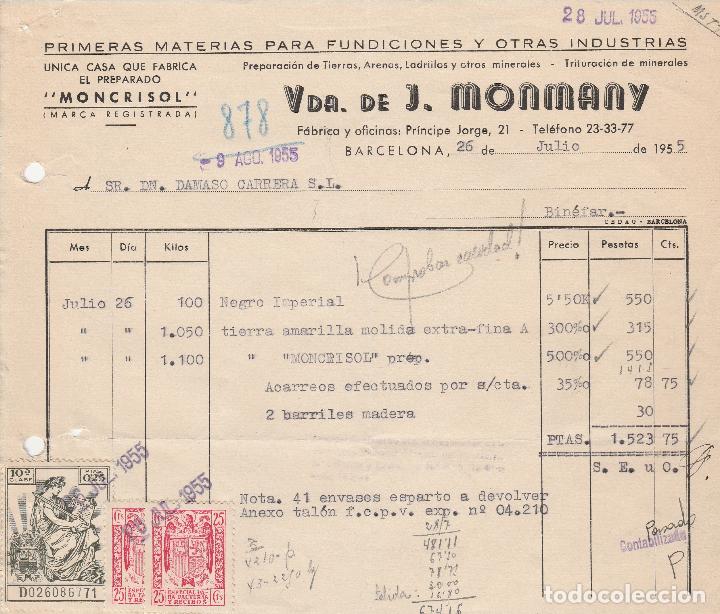 Alte Rechnungen: FACTURA. VDA. J. MONMANY. BARCELONA. 1955.