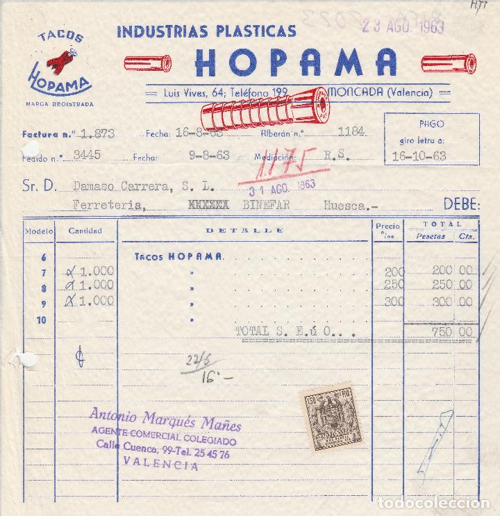 Alte Rechnungen: FACTURA. HOPAMA. INDUSTRIAS PLASTICAS.  MONCADA-VALENCIA. 1963.