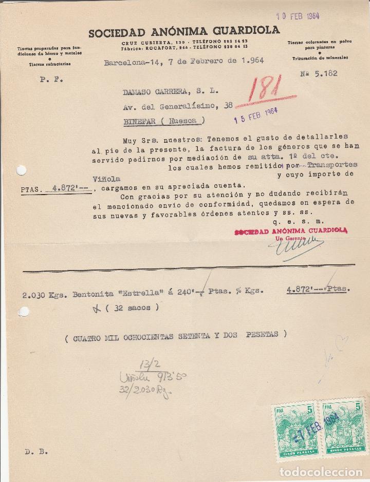 Alte Rechnungen: FACTURA. SOCIEDAD AN&Oacute;NIMA GUARDIOLA. BARCELONA. 1964.