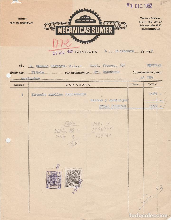 Alte Rechnungen: FACTURA. MECANICAS SUMER. BARCELONA. 1962.