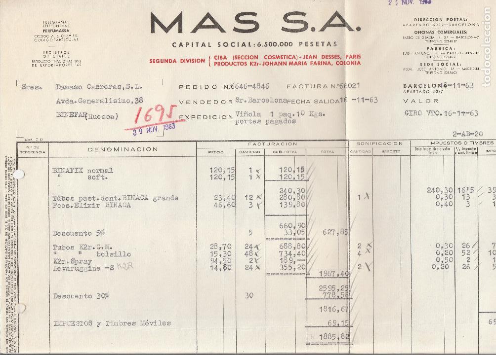 Alte Rechnungen: FACTURA.  M A S  S.A.  BARCELONA.  1963.
