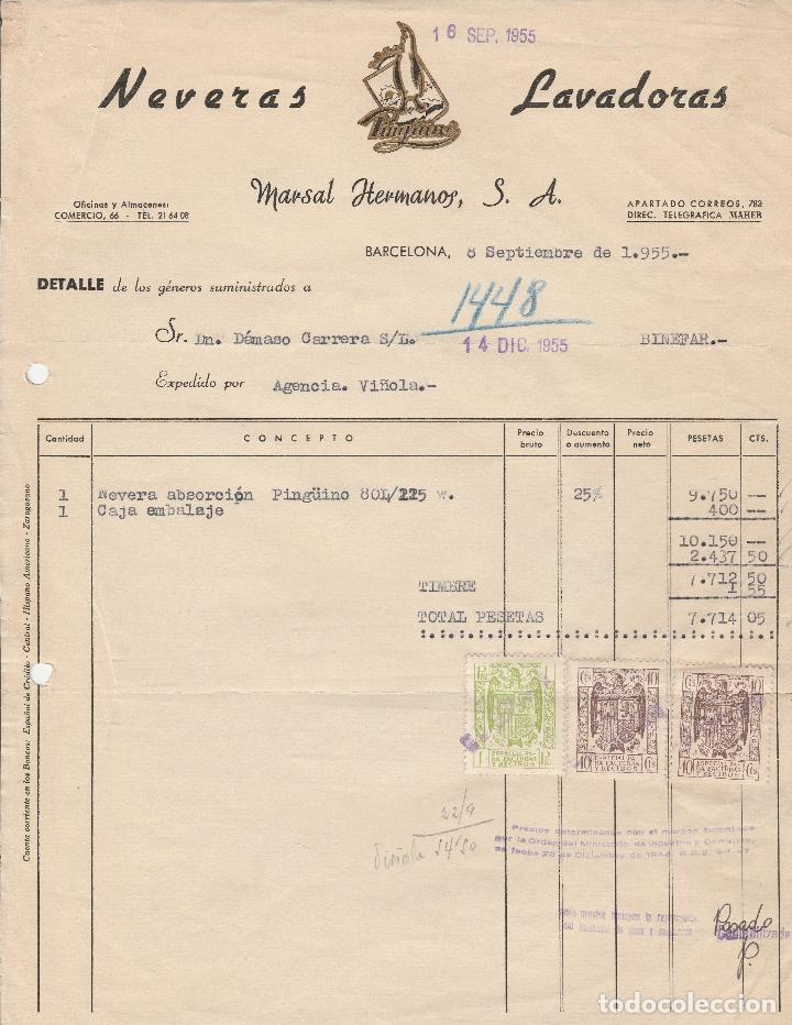 Factures anciennes: FACTURA. MARSAL HERMANOS, S.A.  BARCELONA. 1955.