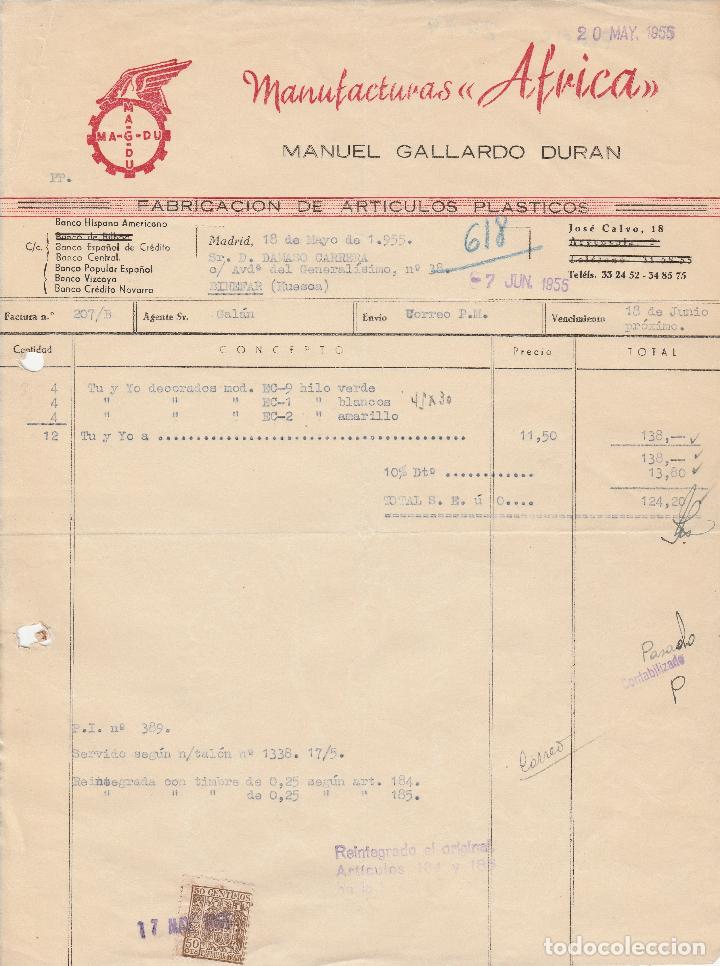 Factures anciennes: FACTURA. MANUFACTURAS AFRICA. MANUEL GALLARDO DURAN. MADRID. 1955.