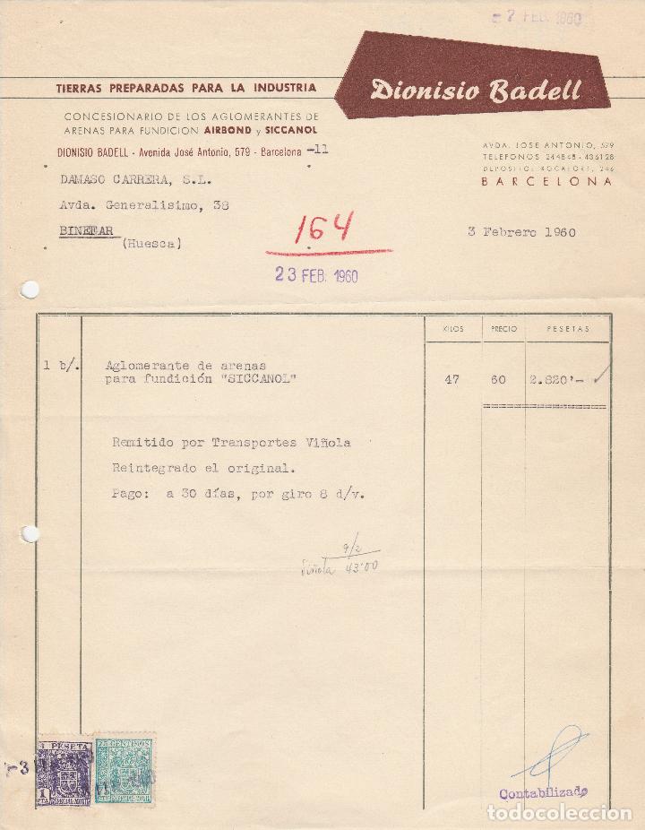 Factures anciennes: FACTURA. DIONISIO BADELL. BARCELONA. 1960
