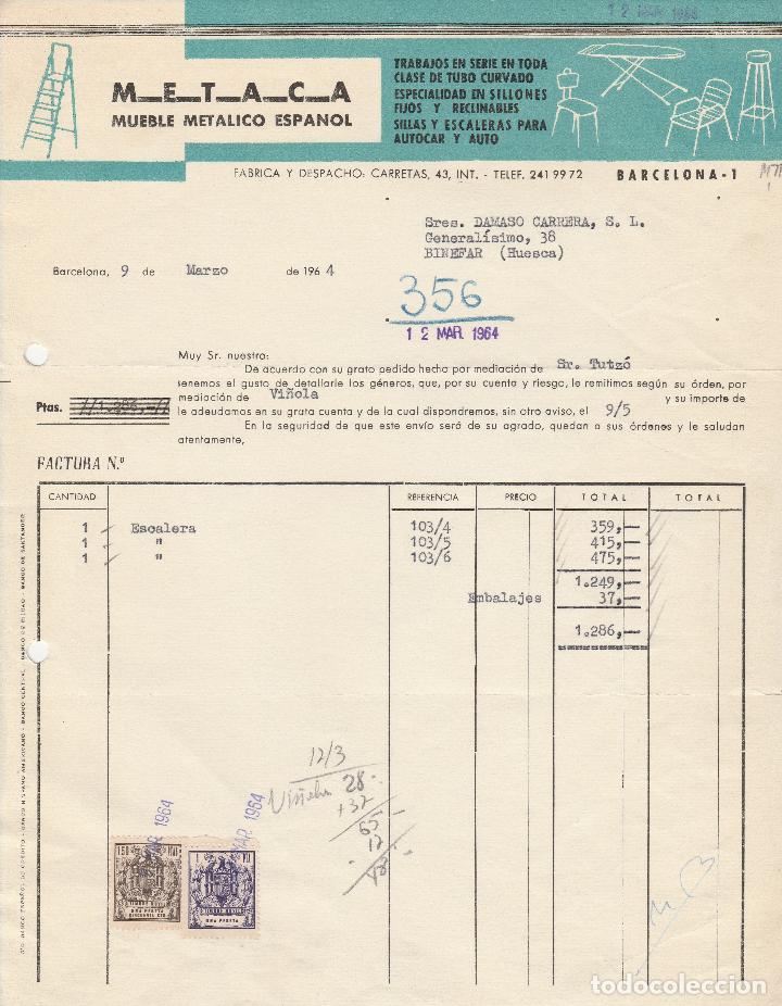 Alte Rechnungen: FACTURA. M E T A C A . MUEBLE MET&Aacute;LICO ESPA&Ntilde;OL. BARCELONA. 1964.