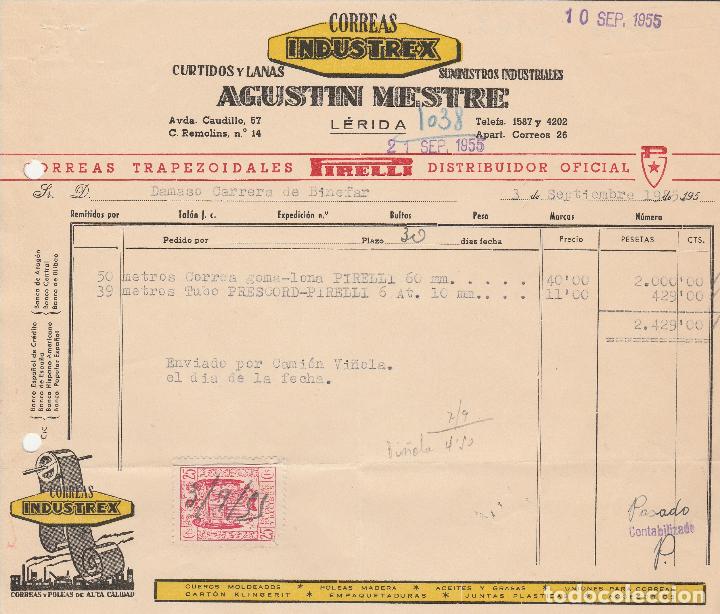 Alte Rechnungen: FACTURA. AGUST&Iacute;N MESTRE. CORREAS INDUSTREX. L&Eacute;RIDA. 1955.