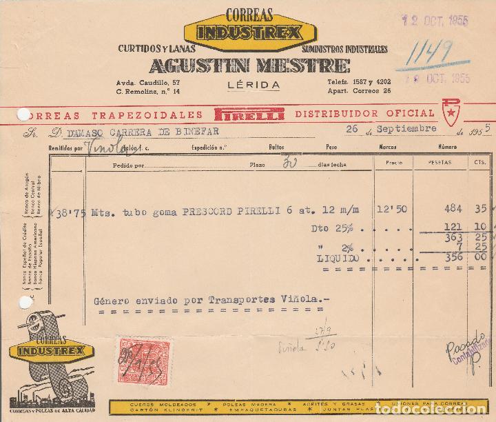 Alte Rechnungen: FACTURA. AGUSTIN MESTRE. CORREAS INDUSTREX. L&Eacute;RIDA. 1955.