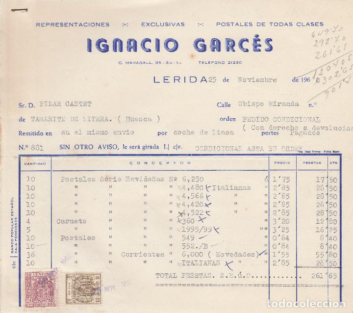 Alte Rechnungen: FACTURA. IGNACIO GARC&Eacute;S. L&Eacute;RIDA. 1960.