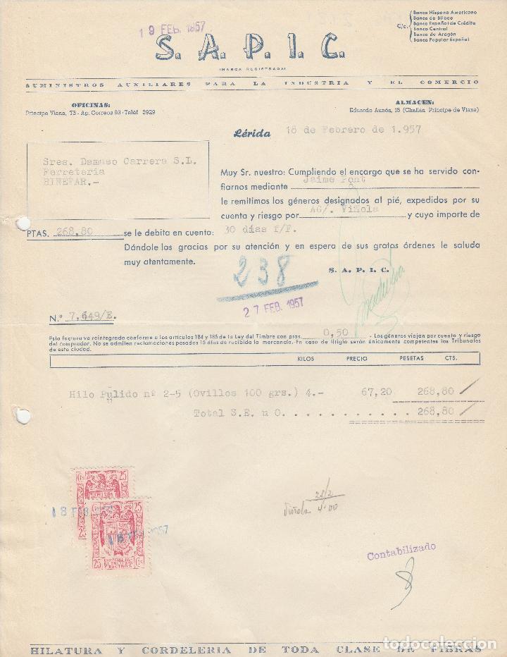 Alte Rechnungen: FA CTURA. S.A.P.I.C. SUMINISTROS AUXILIARES PARA LA INDUSTRIA Y EL COMERCIO. L&Eacute;RIDA. 1957.