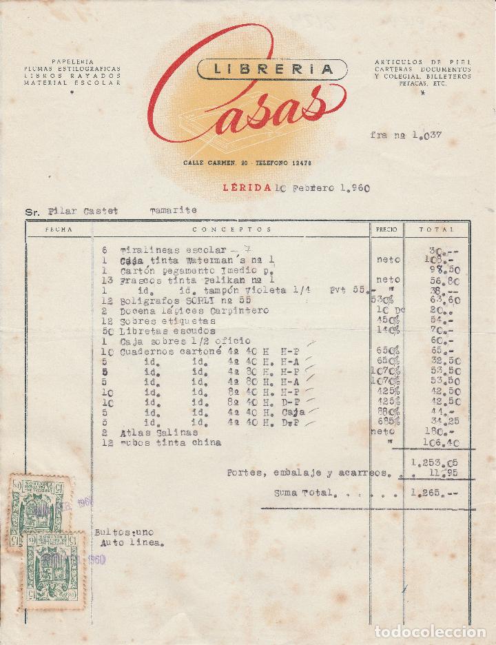 Alte Rechnungen: FACTURA. LIBRERIA CASAS. L&Eacute;RIDA. 1960.