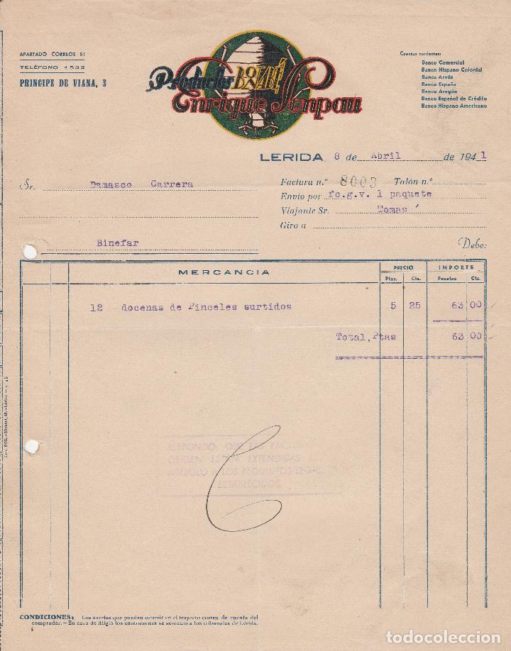 Alte Rechnungen: FACTURA. PRODUCTOS BONAB&Eacute;. ENRIQUE SENPAU.  L&Eacute;RIDA. 1941.