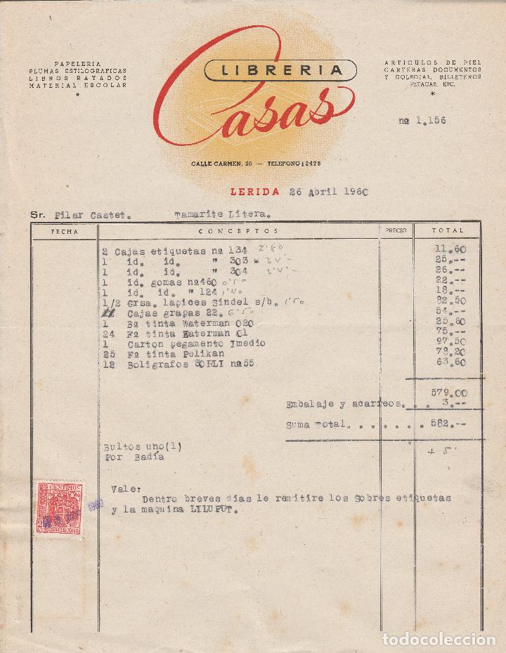 Alte Rechnungen: FACTURA. LIBRERIA CASAS. L&Eacute;RIDA. 1960.